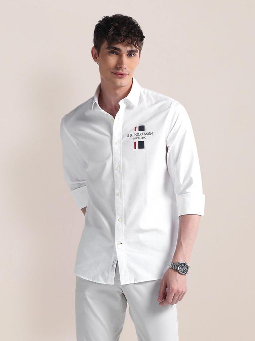 U.S. POLO ASSN. Long Sleeve Solid Brand White Casual Shirt