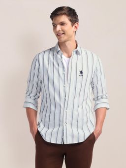 U.S. POLO ASSN. - Pure Cotton Stripes Blue Casual Shirt