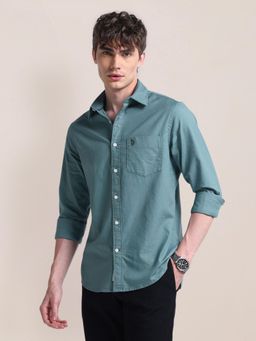 U.S. POLO ASSN. - Cutaway Collar Cotton Green Casual Shirt