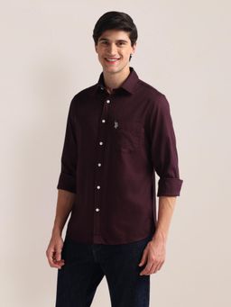 U.S. POLO ASSN. - Tailored Fit Pure Cotton Maroon Casual Shirt