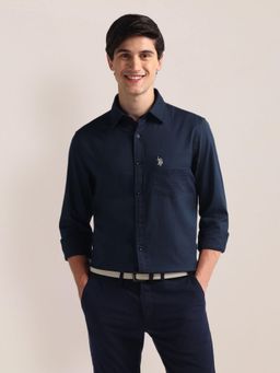 U.S. POLO ASSN. - Tailored Fit Pure Cotton Navy Blue Casual Shirt