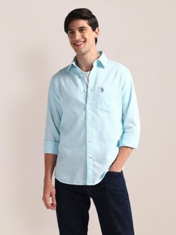 U.S. POLO ASSN. - Tailored Fit Pure Cotton Sea Blue Casual Shirt