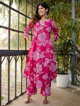 Autumnlane - Iti Rose Pink Floral Printed Cotton Kurta with Pant (Set of 2)