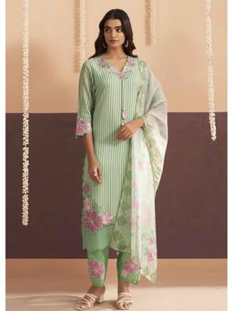 Autumnlane - Lisba Fern Stripes Embroidered Pakistani Kurta with Pant and Dupatta (Set of 3)