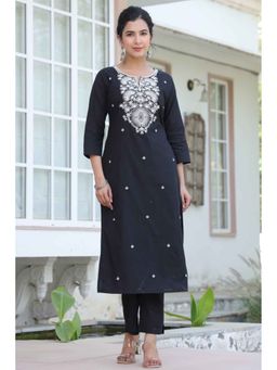 Autumnlane - Sagarika Onyx Embroidered Cotton Kurta and Pant (Set of 2)