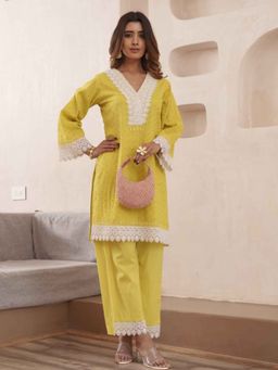 Autumnlane - Subarna Amber Cotton Schiffler Kurta with Pant (Set of 2)