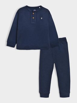 Mi Arcus - Solid Blue Full Sleeves Thermal Top with Bottom for Kids