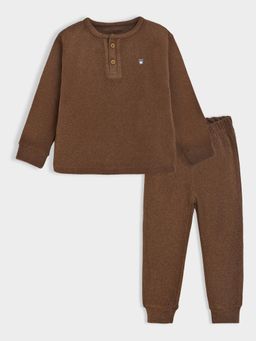 Mi Arcus - Solid Brown Full Sleeves Thermal Top with Bottom for Kids