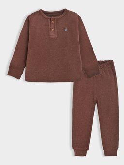 Mi Arcus - Solid Mauve Full Sleeves Thermal Top with Bottom for Kids