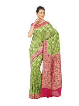 Banarasi Silk Works - Women Green Pure Saree with Unstitched Blouse