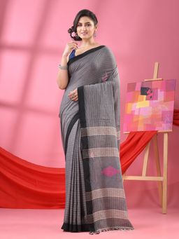 Angoshobha - Grey Cotton Kantha Handloom Saree with Unstitched Blouse