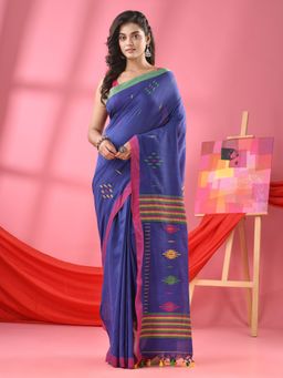 Angoshobha - Blue Cotton All Body Buti Handloom Saree with Unstitched Blouse