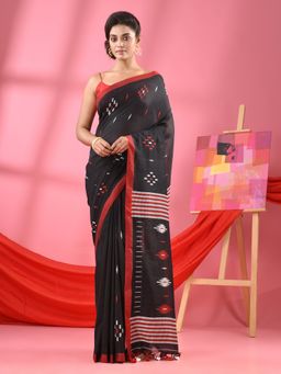 Angoshobha - Black Cotton All Body Buti Handloom Saree with Unstitched Blouse