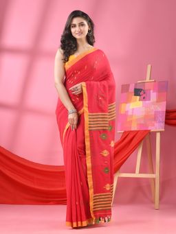 Angoshobha - Red Cotton All Body Buti Handloom Saree with Unstitched Blouse