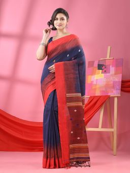 Angoshobha - Dark Blue Cotton Tie Dye Handloom Saree with Unstitched Blouse