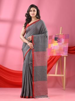 Angoshobha - Grey Cotton All Body Plus Buti Handloom Saree with Unstitched Blouse