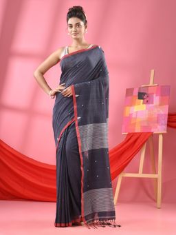 Angoshobha - Ash Grey Cotton All Body Plus Buti Handloom Saree with Unstitched Blouse