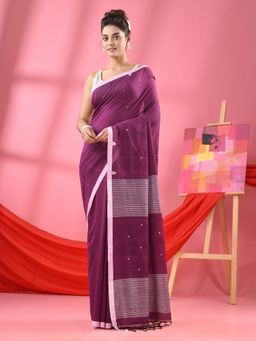 Angoshobha - Purple Cotton All Body Plus Buti Handloom Saree with Unstitched Blouse