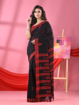 Angoshobha - Black Cotton All Body Buti Handloom Saree with Unstitched Blouse