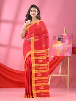 Angoshobha - Red Cotton All Body Buti Handloom Saree with Unstitched Blouse