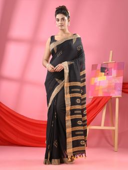 Angoshobha - Black Cotton All Body Buti Handloom Saree with Unstitched Blouse