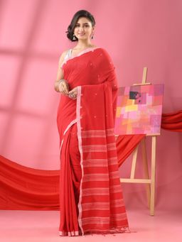 Angoshobha - Red Cotton All Body Buti Handloom Saree with Unstitched Blouse