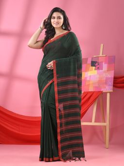 Angoshobha - Bottle Green Cotton All Body Buti Handloom Saree with Unstitched Blouse