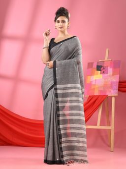 Angoshobha - Dark Grey Cotton All Body Buti Handloom Saree with Unstitched Blouse