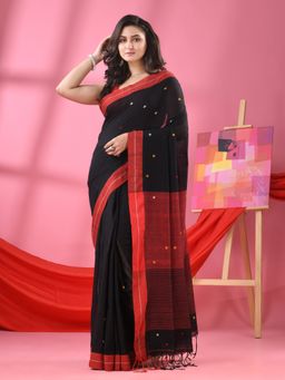 Angoshobha - Black Cotton All Body Ball Buti Handloom Saree with Unstitched Blouse