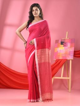 Angoshobha - Rouge Pink Cotton All Body Ball Buti Handloom Saree with Unstitched Blouse