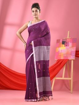 Angoshobha - Purple Cotton All Body Love Buti Handloom Saree with Unstitched Blouse