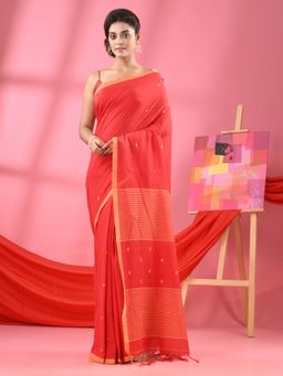 Angoshobha - Red Cotton All Body Love Buti Handloom Saree with Unstitched Blouse