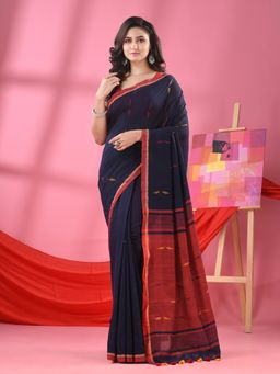 Angoshobha - Navy Blue Cotton All Body Buti Handloom Saree with Unstitched Blouse