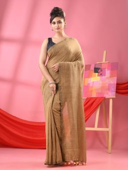 Angoshobha - Chiku Cotton Mulmul Handloom Saree with Unstitched Blouse