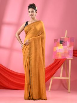 Angoshobha - Mango Yellow Cotton Mulmul Handloom Saree with Unstitched Blouse