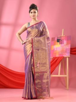 Angoshobha - Lavender Zari Cotton Handloom Tissue Saree with Unstitched Blouse