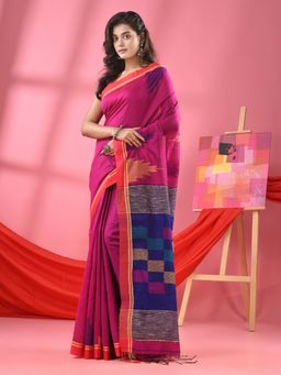 Angoshobha - Fandango Pink Cotton Blend Handloom Saree with Unstitched Blouse