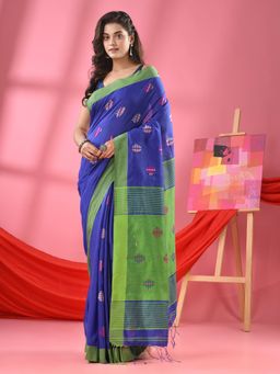 Angoshobha - Blue Cotton Blend All Body Buti Handloom Saree with Unstitched Blouse