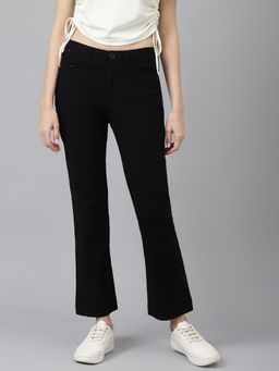 Xpose - Women Black Smart Boot Cut Solid Formal Trousers
