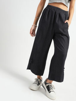 Sera - Black Wide Leg High Waist Crop Jeans