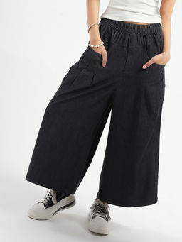 Sera - Black Wide Leg Button Pocket Denim Jeans