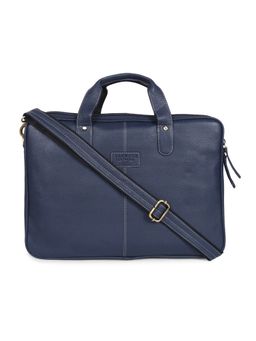 Teakwood - Unisex Blue Solid Leather Laptop Bag