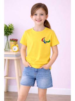 MALKIAT - Girls Yellow Paralympic Symbol Printed Cotton T-shirt