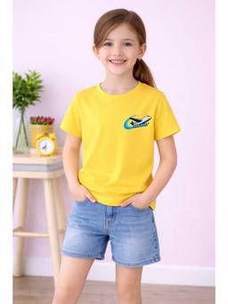 MALKIAT - Girls Yellow Aero Swift Printed Cotton T-shirt