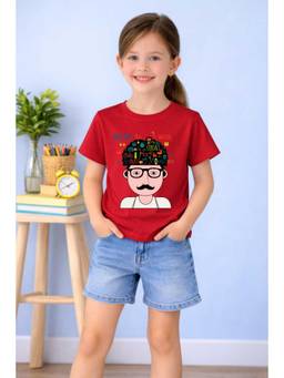 MALKIAT - Girls Red Healthy Mindset Printed Cotton T-shirt