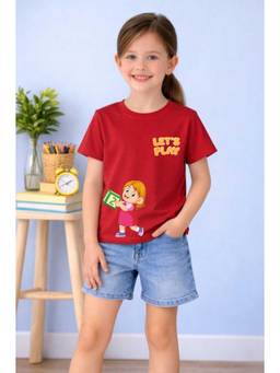 MALKIAT - Girls Red Little Fun Star Printed Cotton T-shirt