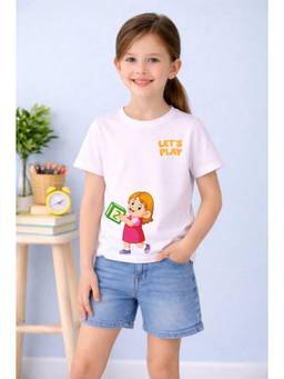 MALKIAT - Girls White Little Fun Star Printed Cotton T-shirt