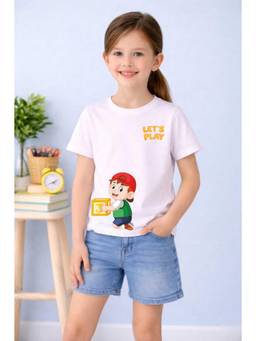 MALKIAT - Girls White Playtime Hero Printed Cotton T-shirt