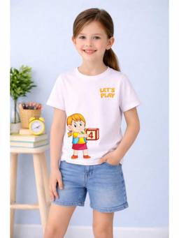 MALKIAT - Girls White Plainest Smart Printed Cotton T-shirt