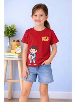 MALKIAT - Girls Red Kid Genius Club Printed Cotton T-shirt